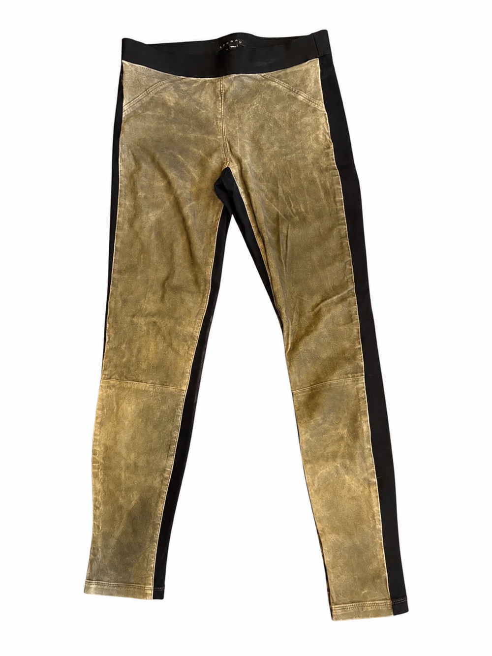 Theory Olive Faux Suede Stretch Leggings Pants Black Side Stripe Size 6